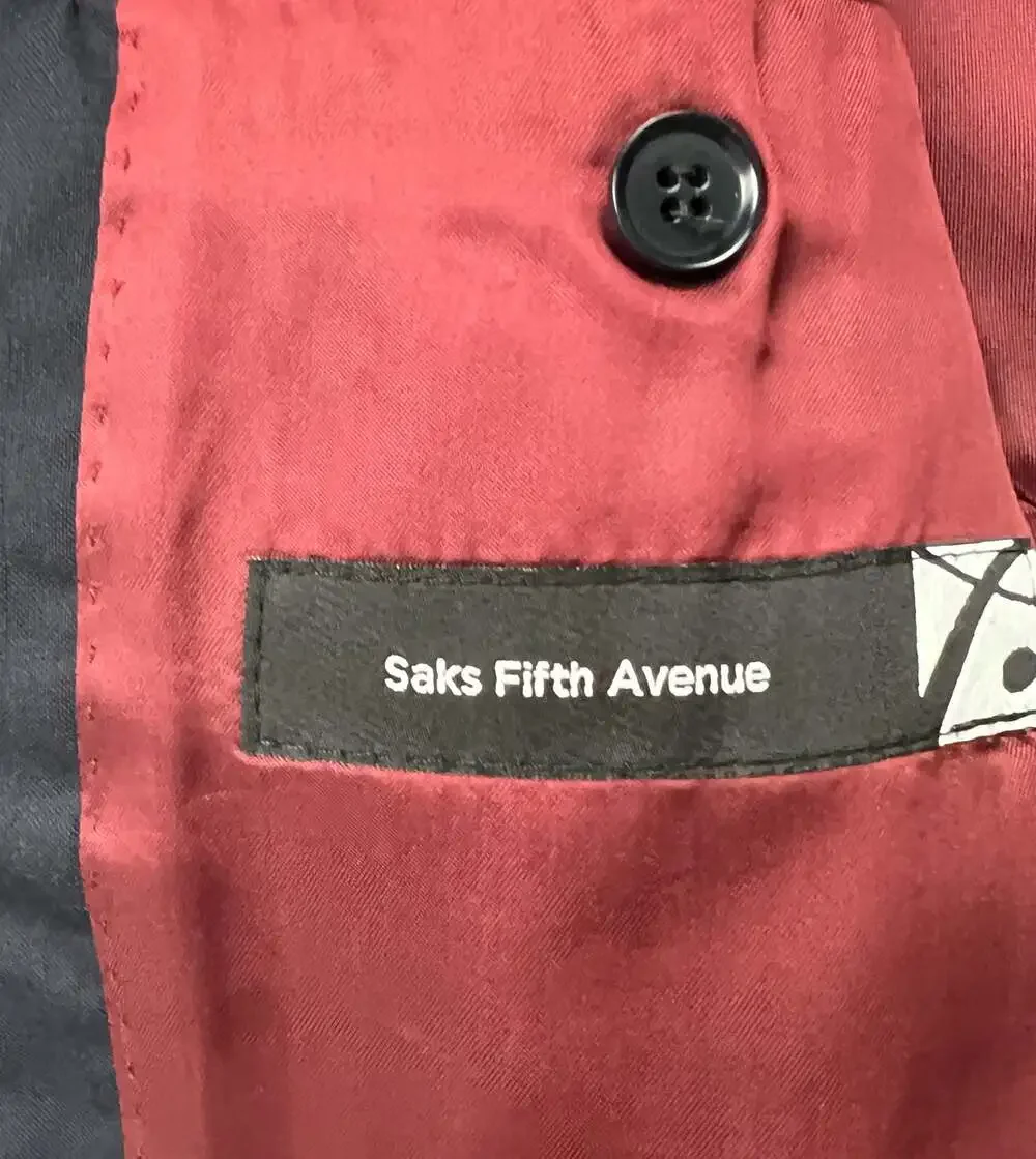 Saks Fifth Avenue Made in Italy Wool Two-Button Black Blazer Est 42R see measure